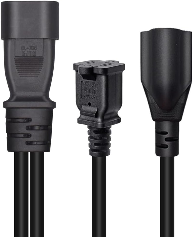 TEWOXIN IEC C14 to NEMA 1-15R + 5-15R Y Splitter Power Cord, Computer Power Extension Cord, AC Extension Cable for Network Equipment(1FT/0.3M) - Image 2